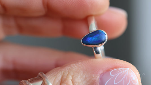Solid Lightning Ridge Opal ring size 9 (R)