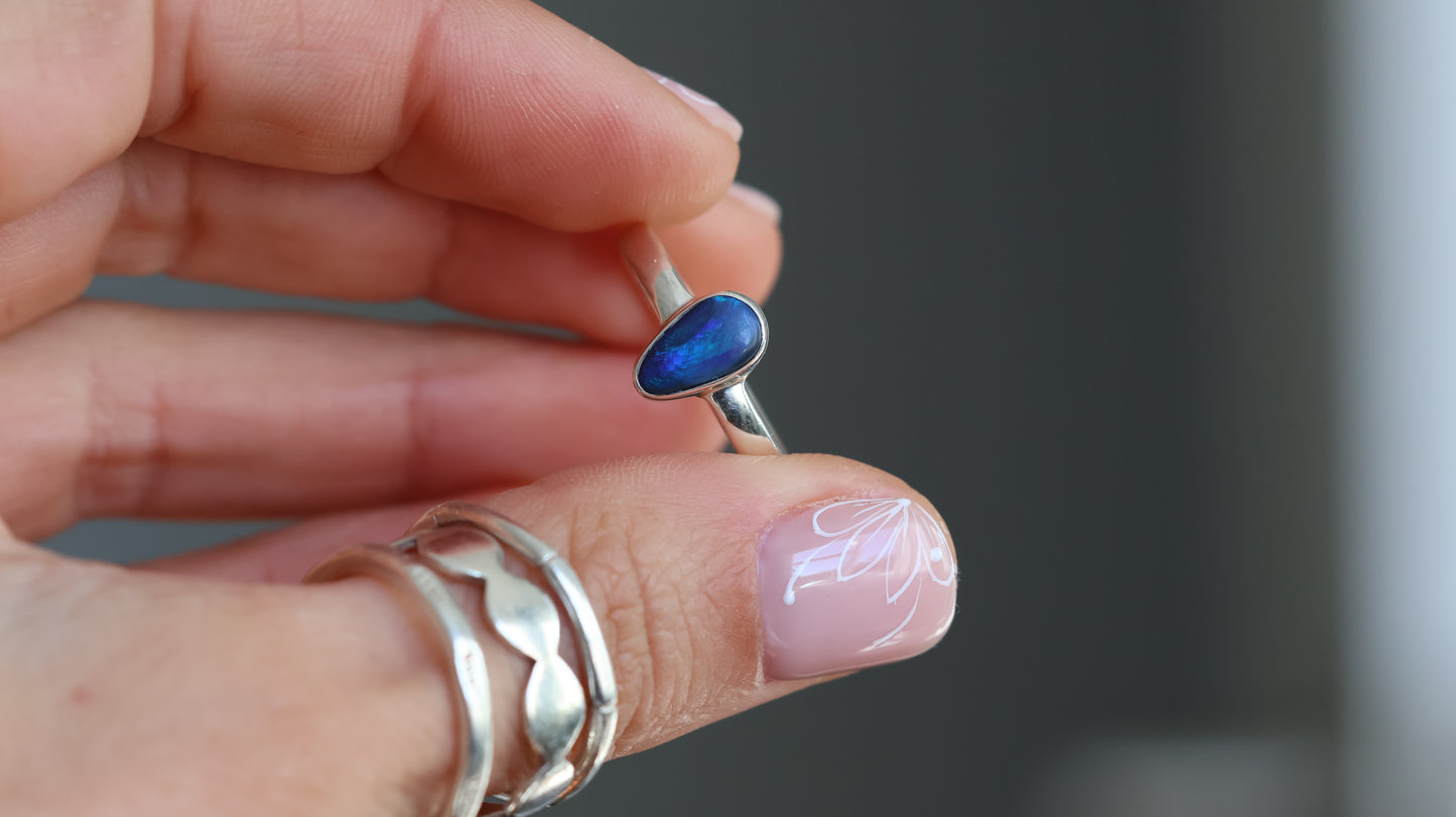 Solid Lightning Ridge Opal ring size 9 (R)