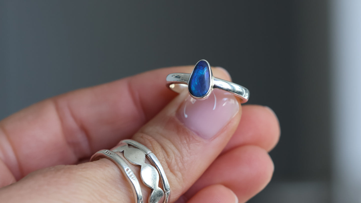 Solid Lightning Ridge Opal ring size 9 (R)