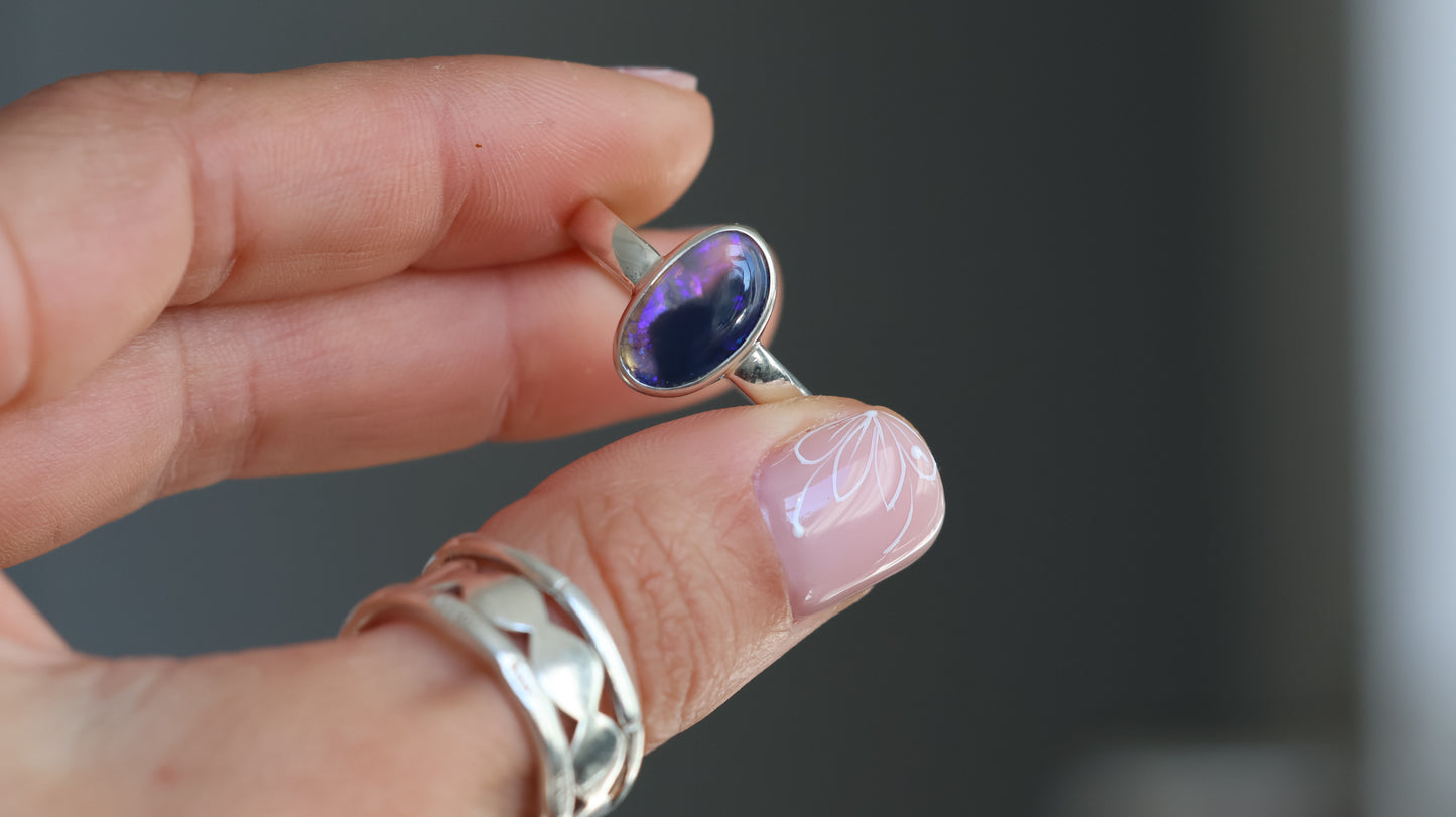 Solid Lightning Ridge opal Ring size 9 (R)