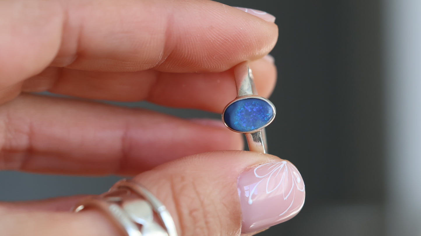 Solid Lightning ridge Opal Ring size 6.5 (M)