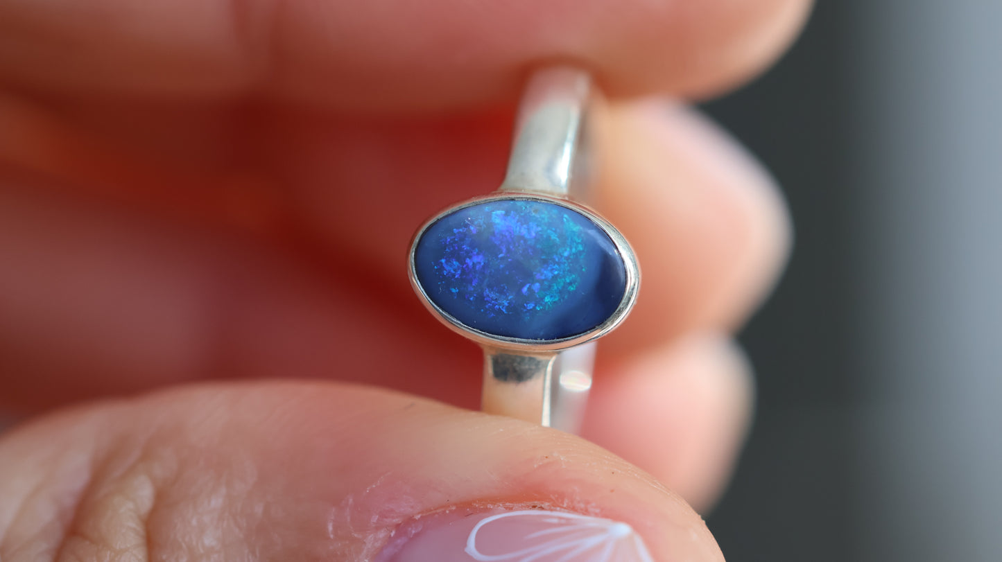 Solid Lightning ridge Opal Ring size 6.5 (M)