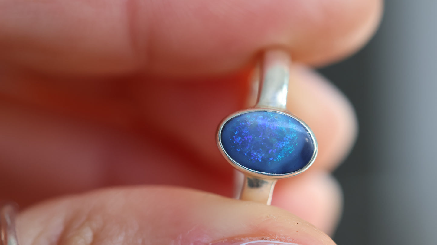 Solid Lightning ridge Opal Ring size 6.5 (M)