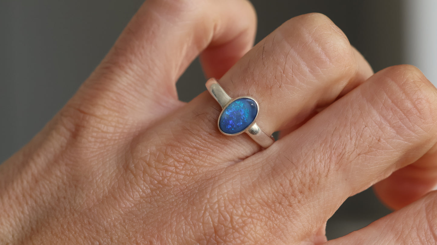 Solid Lightning ridge Opal Ring size 6.5 (M)