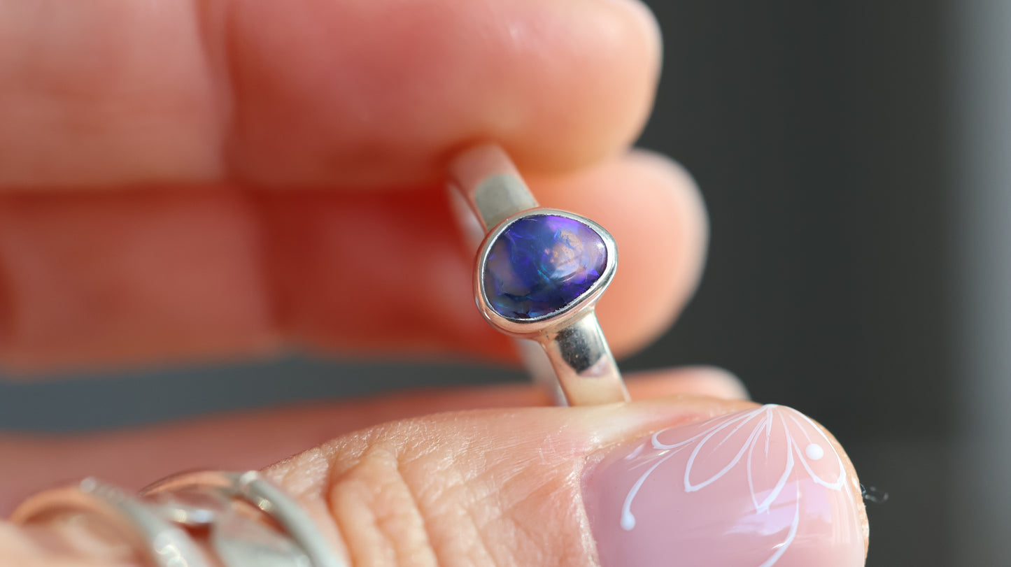 Solid Lightning Ridge Opal Ring Size 6 (L)