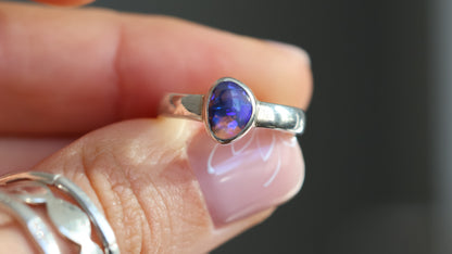 Solid Lightning Ridge Opal Ring Size 6 (L)