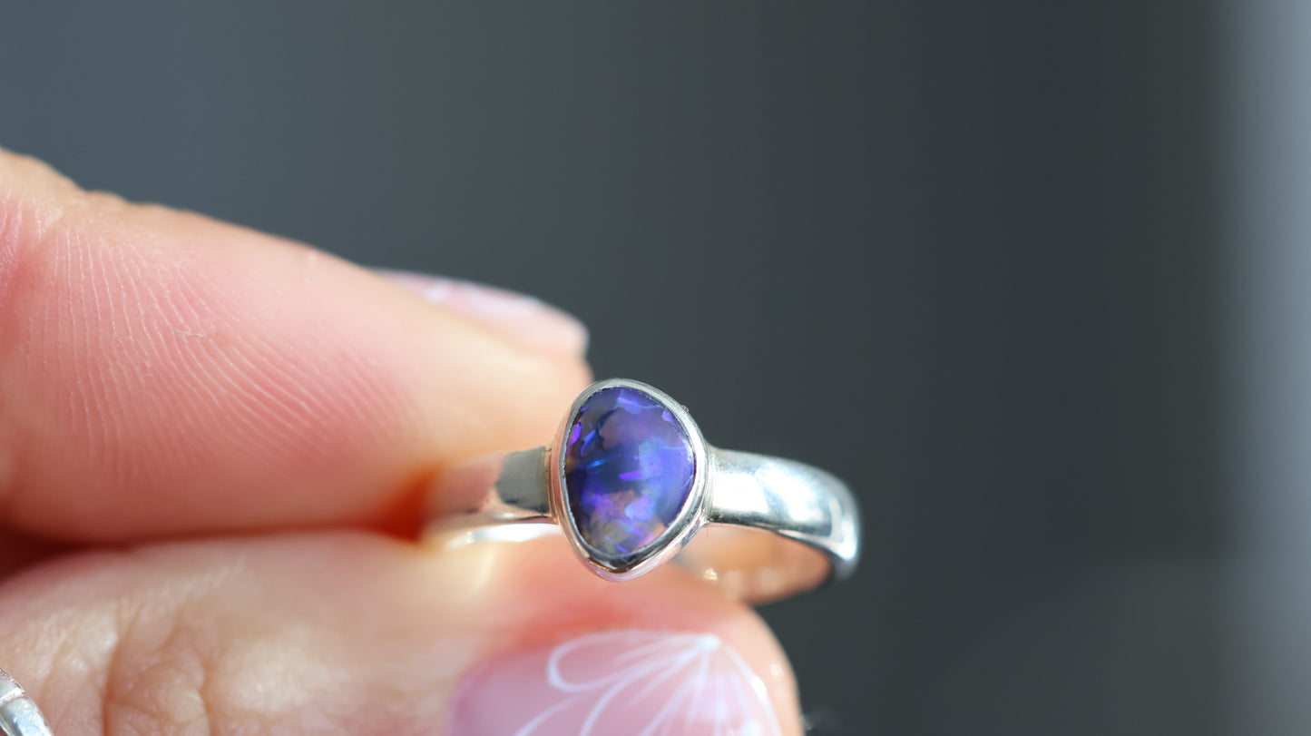 Solid Lightning Ridge Opal Ring Size 6 (L)
