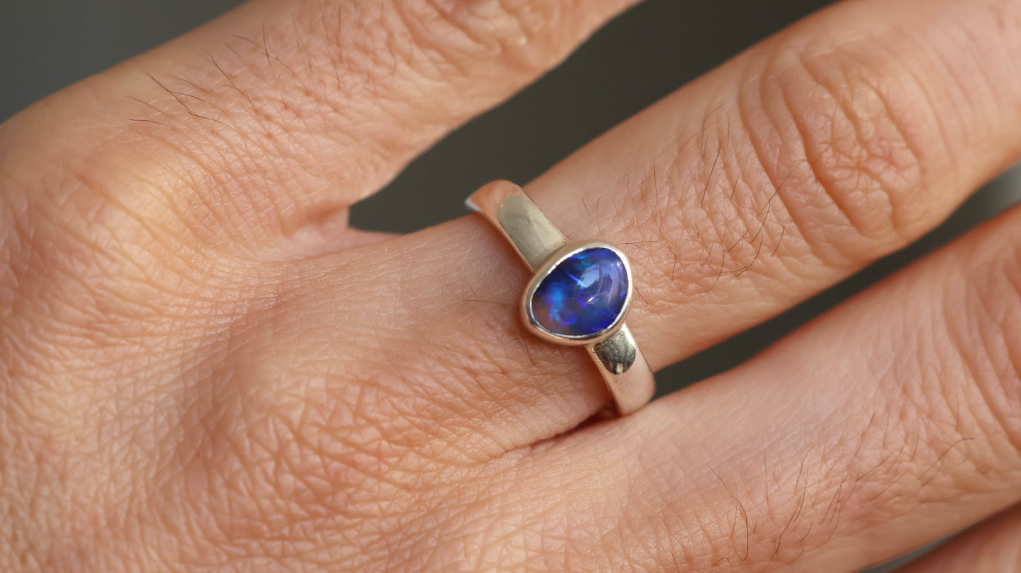 Solid Lightning Ridge Opal Ring Size 6 (L)