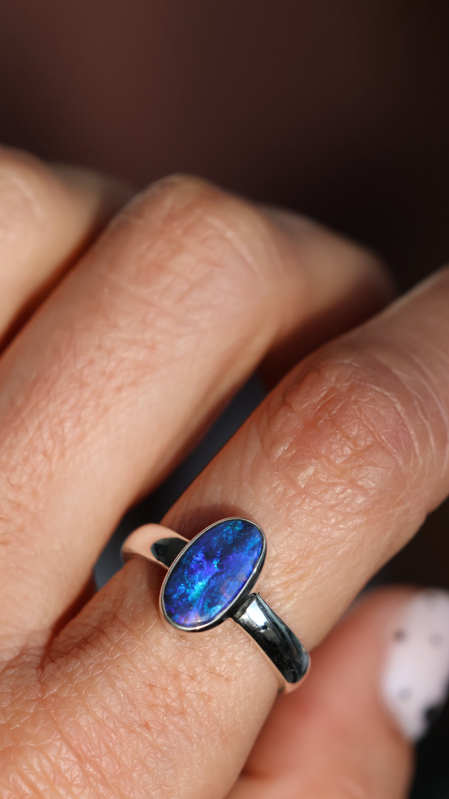 Lightning Ridge semi-black opal Ring