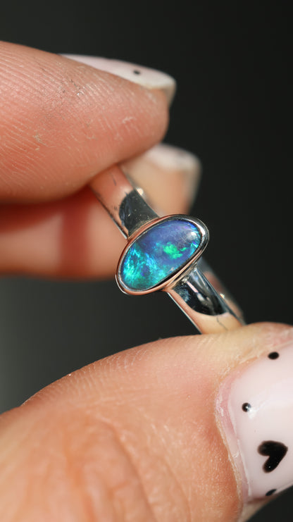 Lightning Ridge semi-dark opal Ring