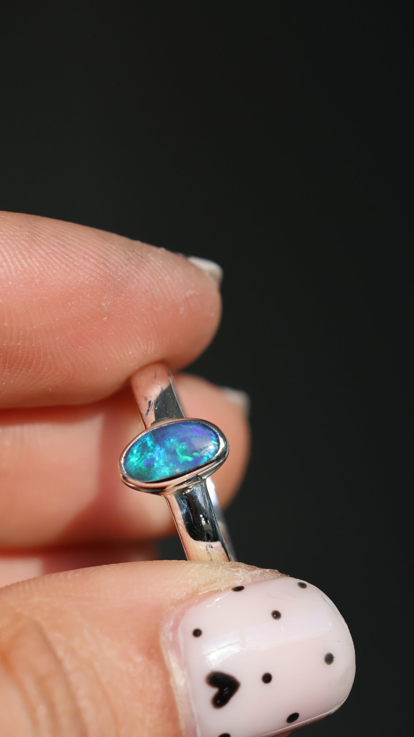 Lightning Ridge semi-dark opal Ring