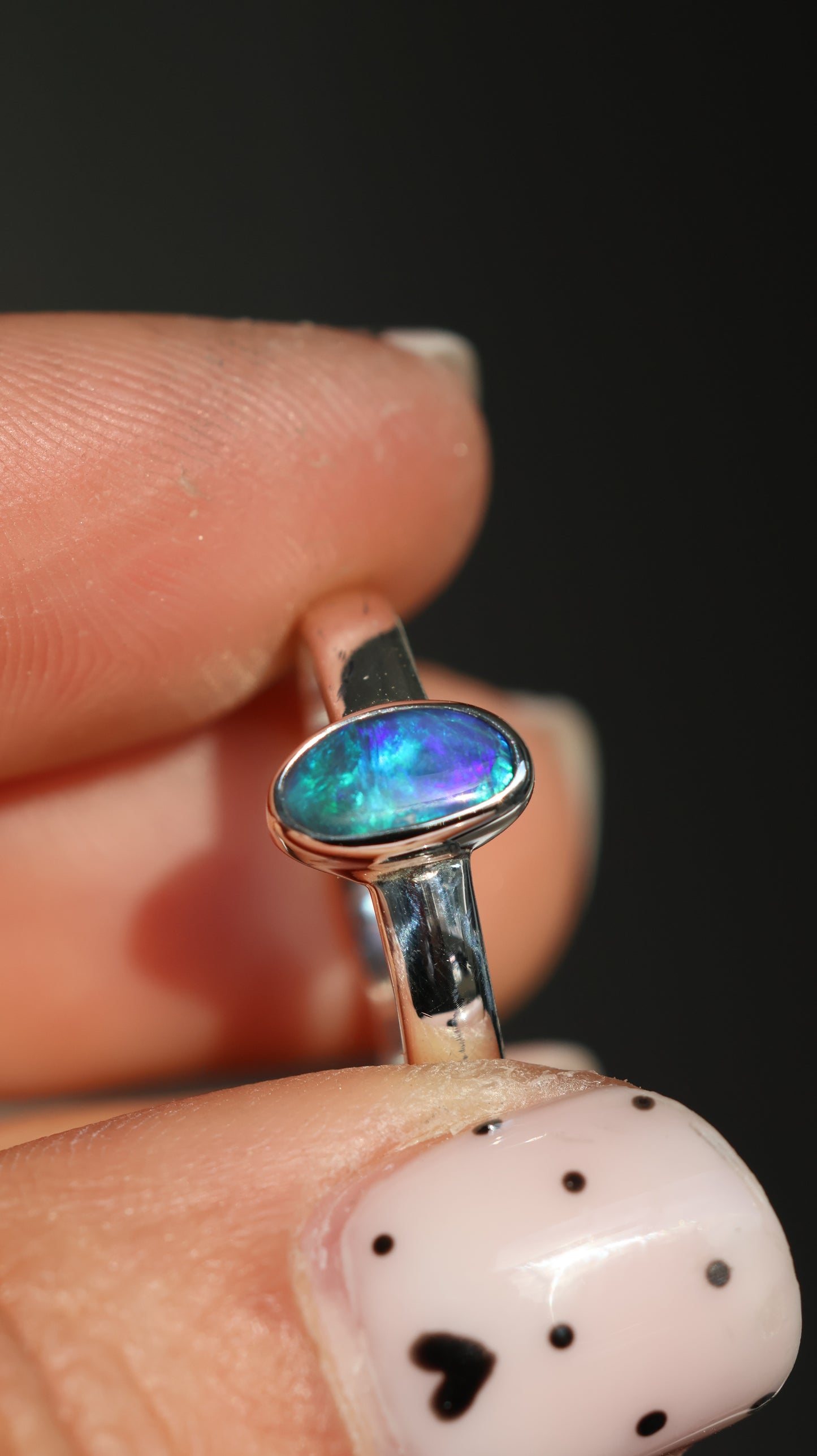 Lightning Ridge semi-dark opal Ring