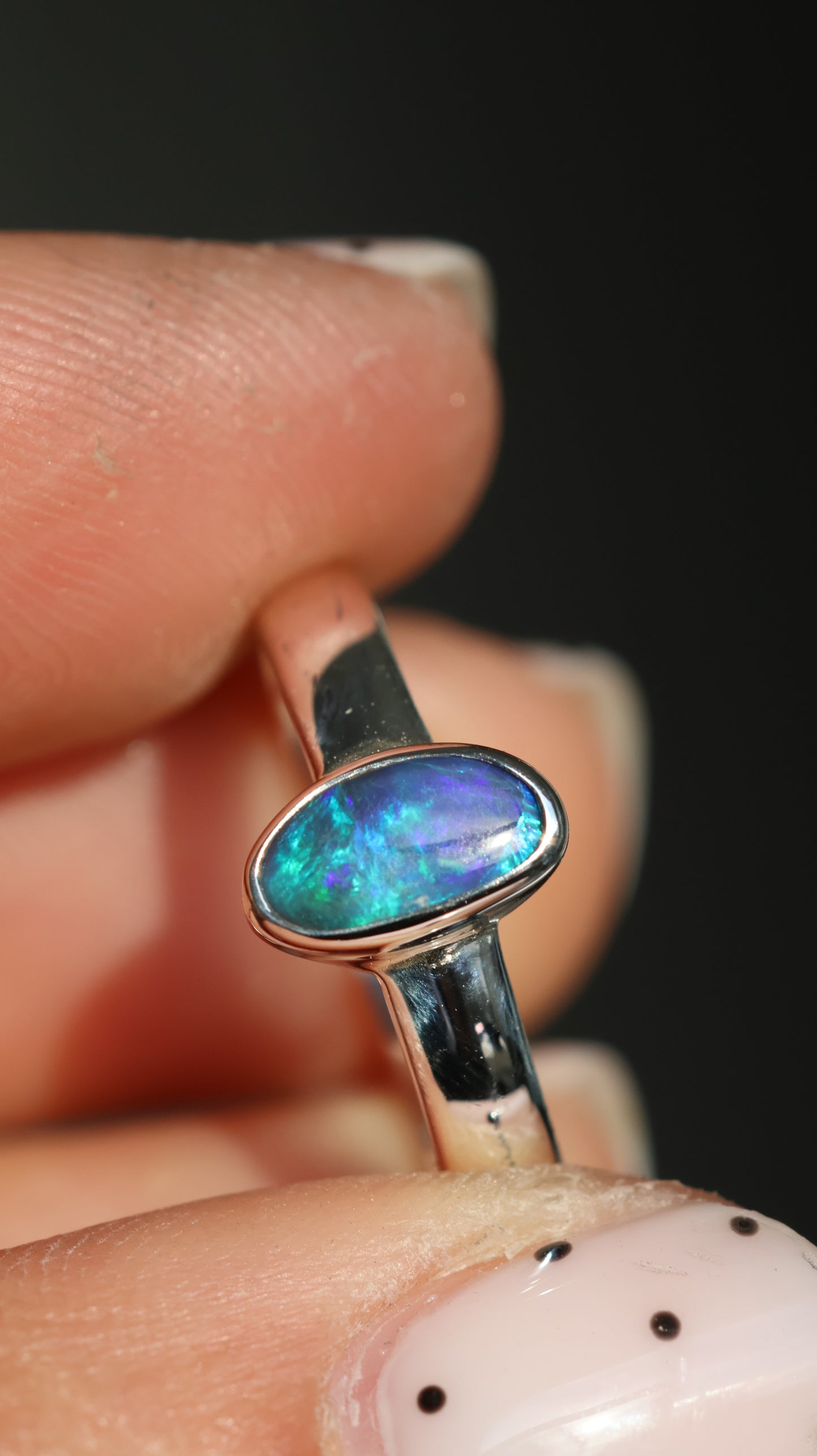 Lightning Ridge semi-dark opal Ring