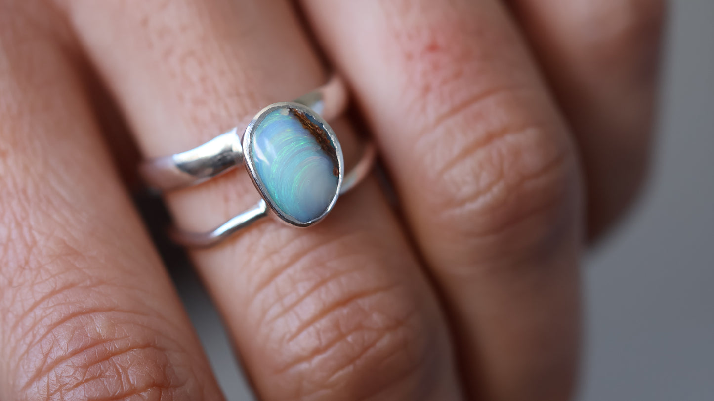 Solid Boulder Opal Ring