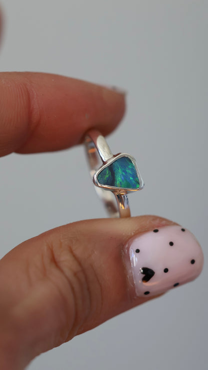 Solid Lightning Ridge Opal Ring (size 7.5)