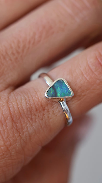 Solid Lightning Ridge Opal Ring (size 7.5)