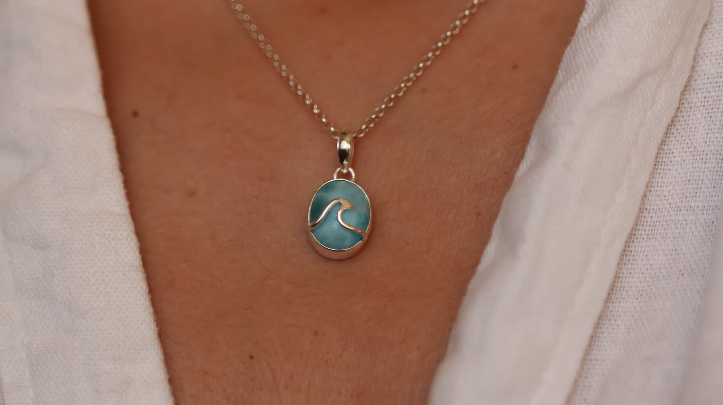 Oval Wave Larimar Necklace