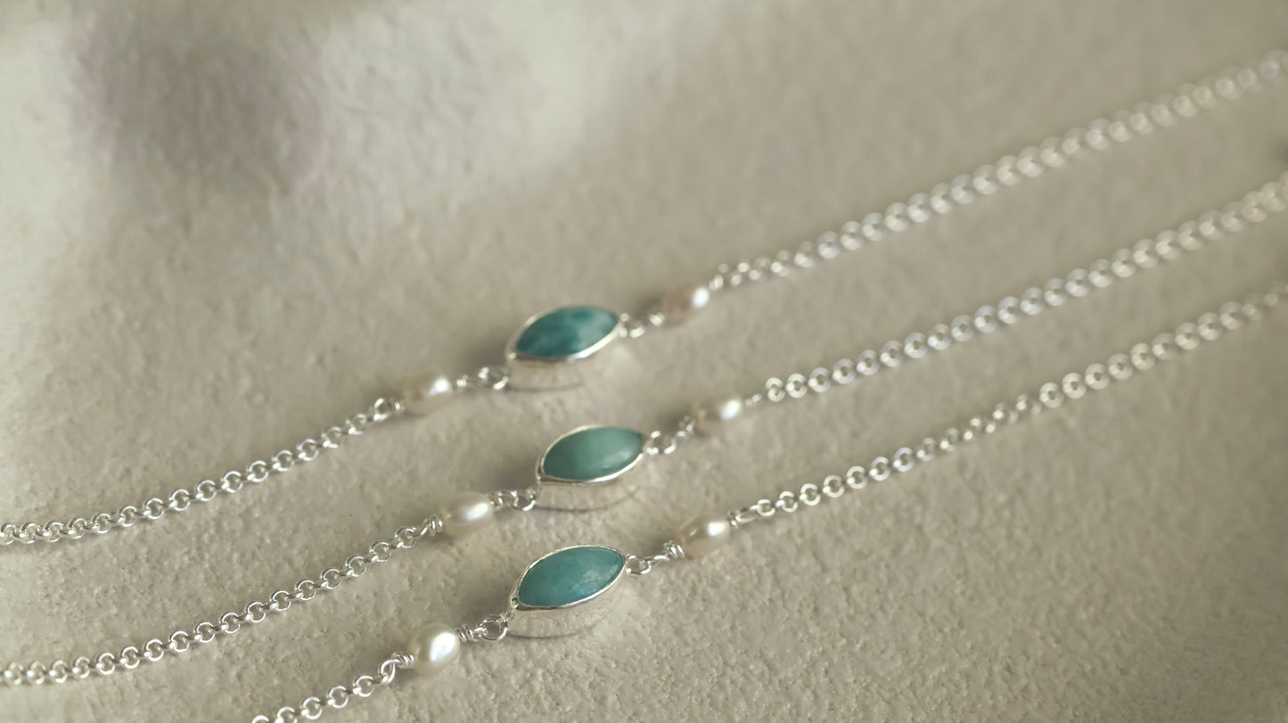 Pearl & Larimar Bracelet