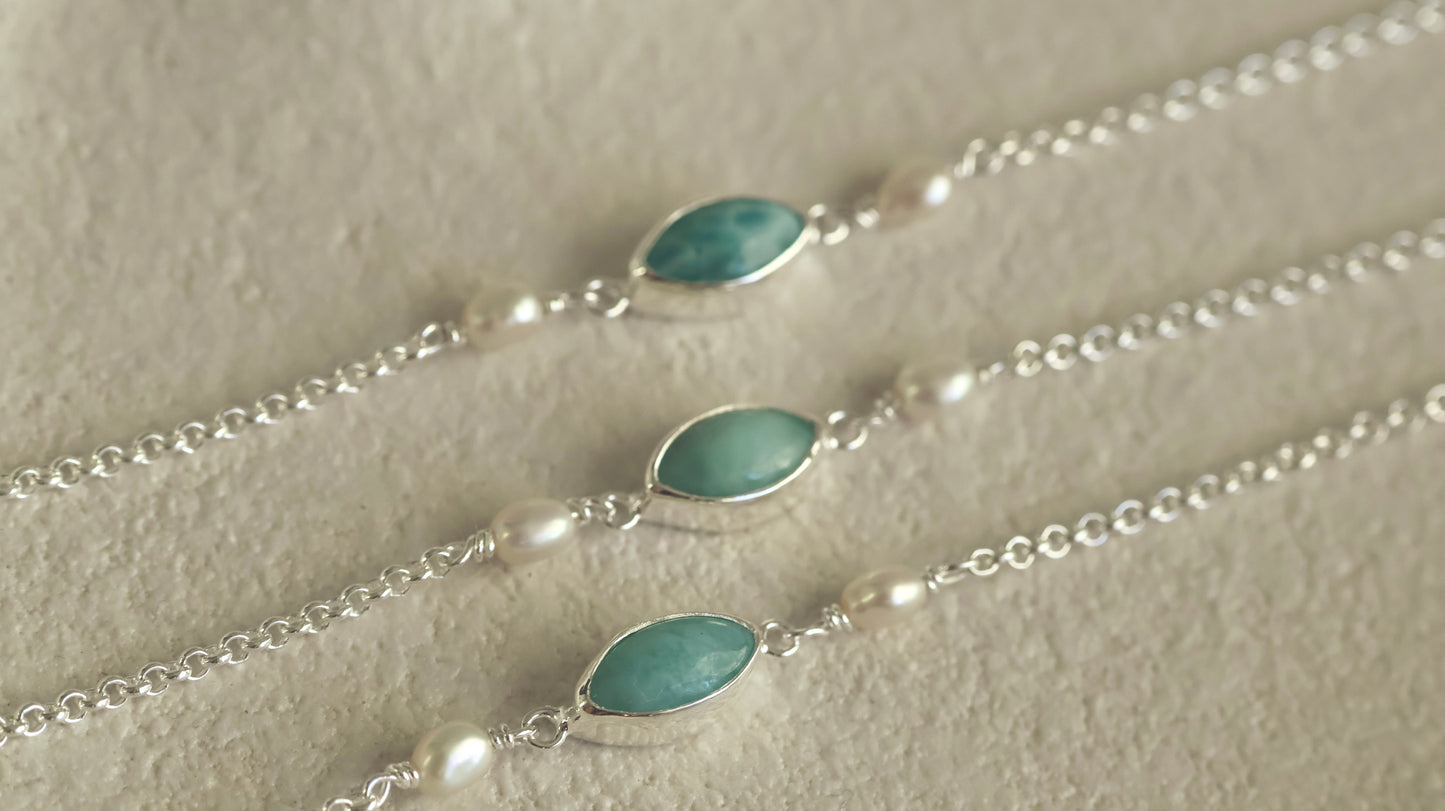 Pearl & Larimar Bracelet