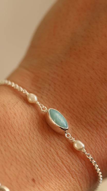 Pearl & Larimar Bracelet