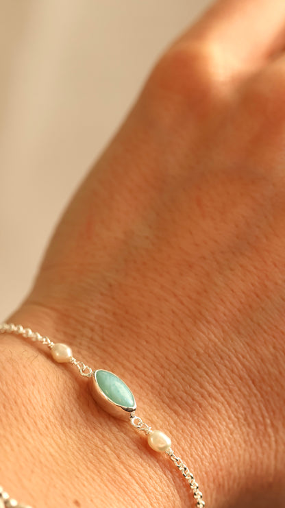 Pearl & Larimar Bracelet
