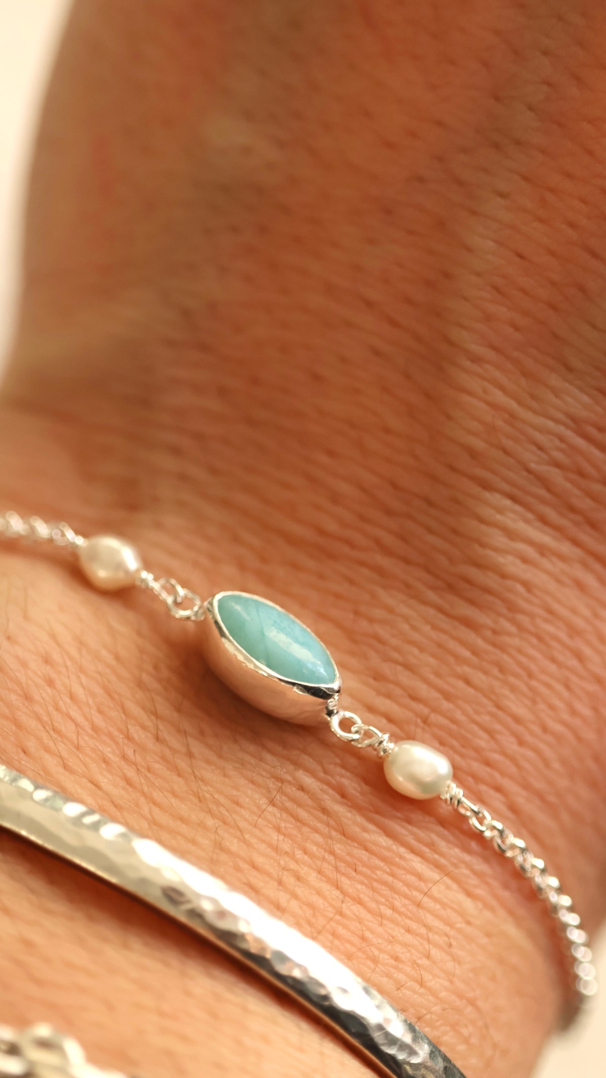 Pearl & Larimar Bracelet