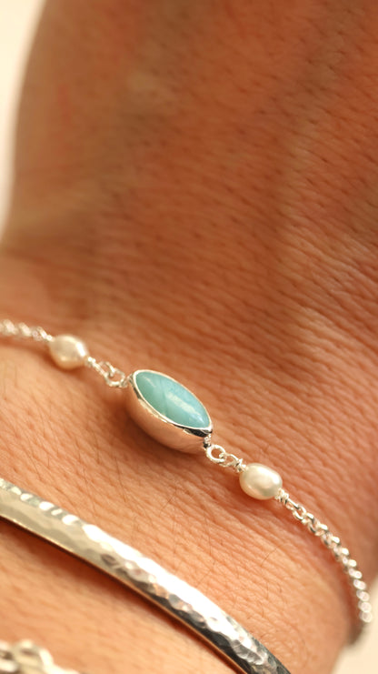 Pearl & Larimar Bracelet