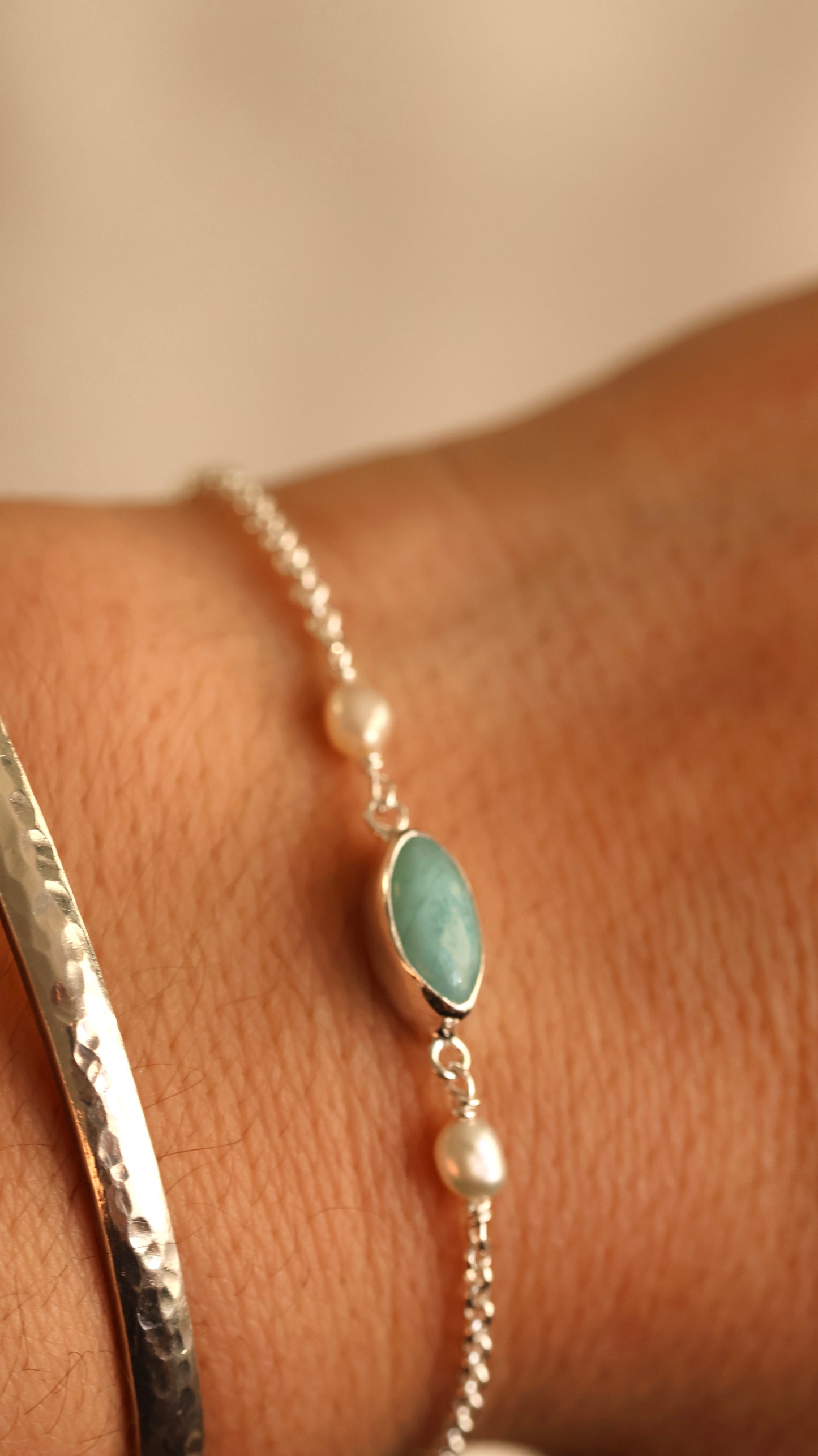 Pearl & Larimar Bracelet