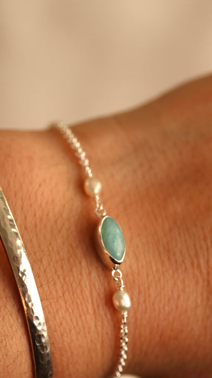 Pearl & Larimar Bracelet