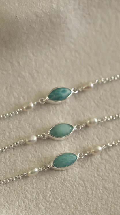 Pearl & Larimar Bracelet