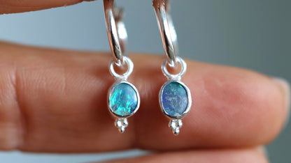 Lightning Ridge Solid Opal Mini Hoops