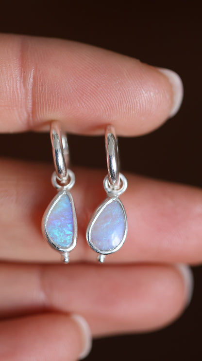 Solid Crystal Opal Drop Hoops