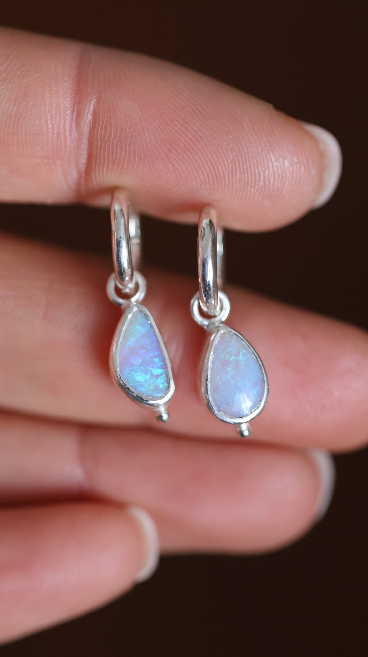 Solid Crystal Opal Drop Hoops