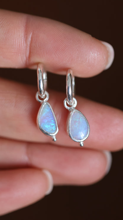 Solid Crystal Opal Drop Hoops
