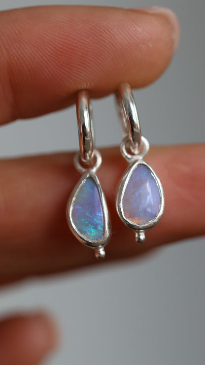 Solid Crystal Opal Drop Hoops