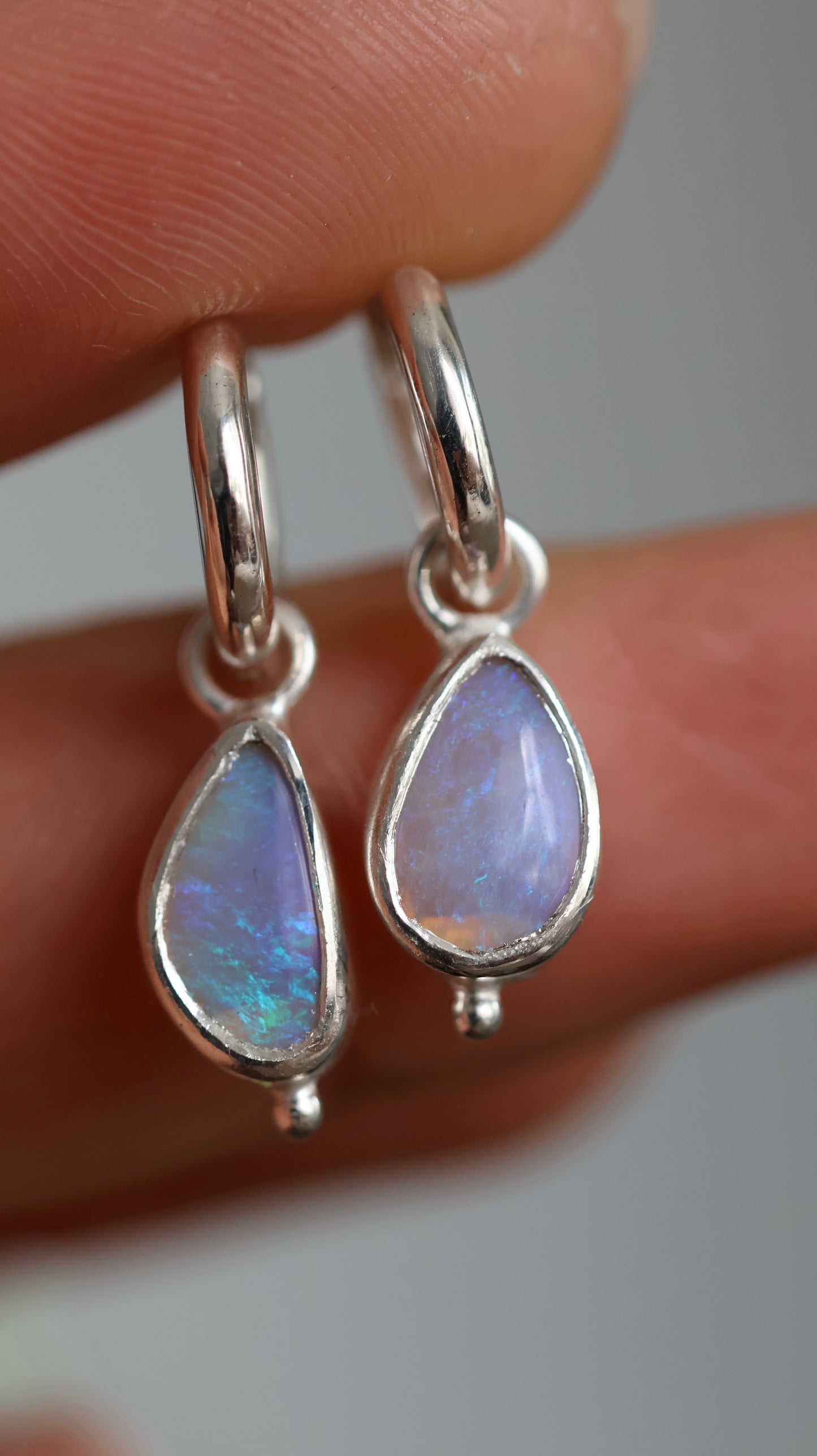 Solid Crystal Opal Drop Hoops