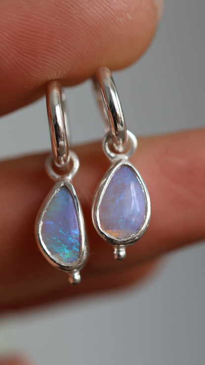 Solid Crystal Opal Drop Hoops