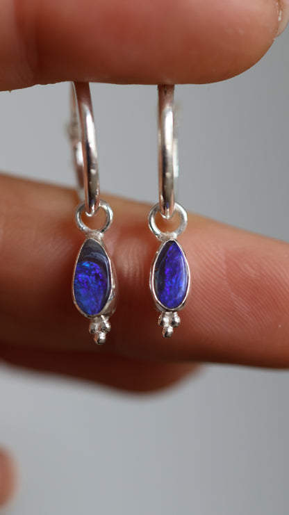 Solid Boulder Opal Hoop Earrings
