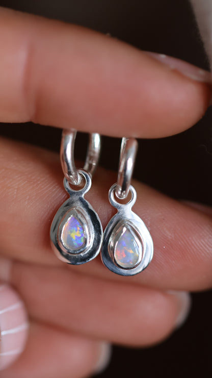 Solid Opal Drop Hoops