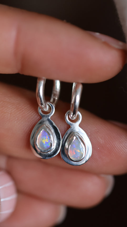 Solid Opal Drop Hoops