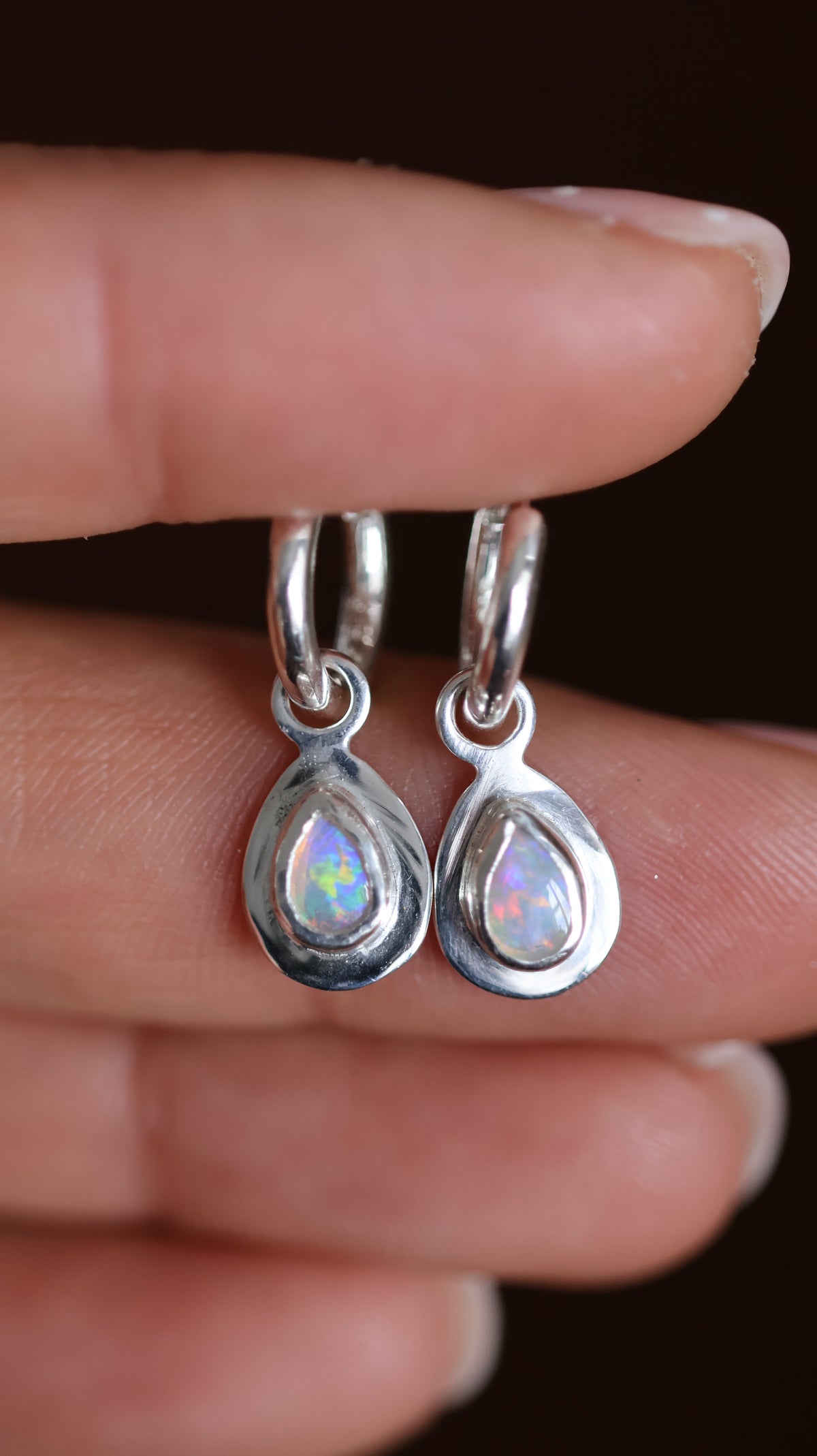 Solid Opal Drop Hoops