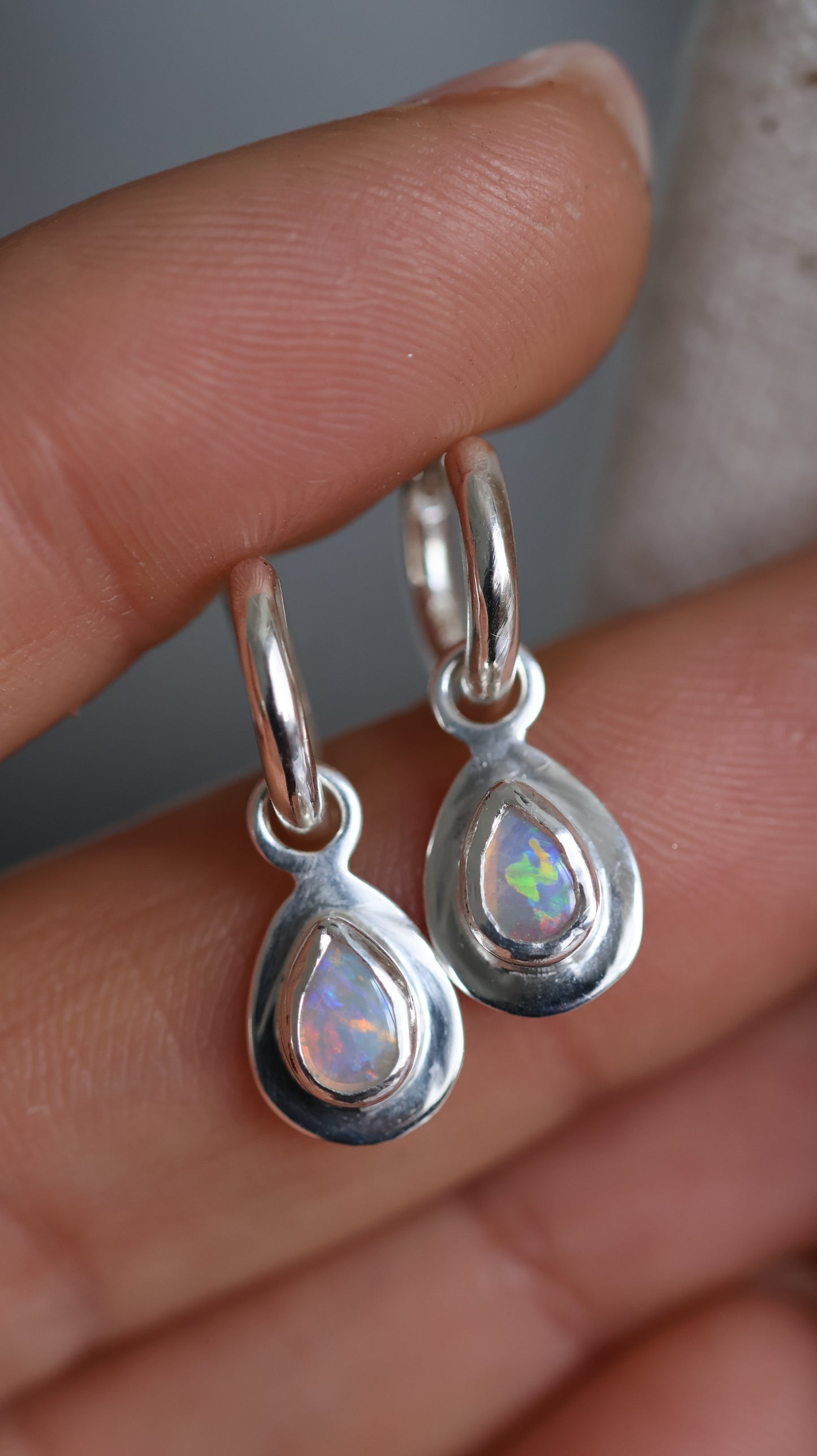Solid Opal Drop Hoops