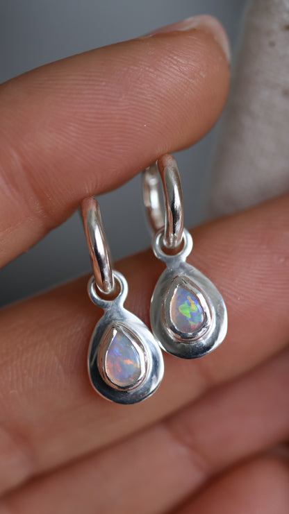 Solid Opal Drop Hoops