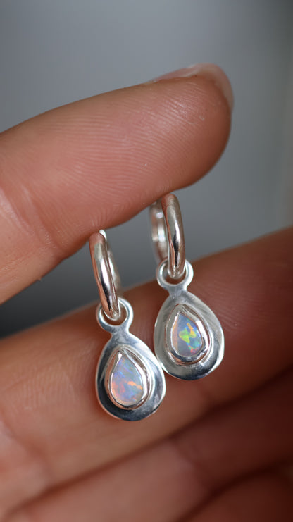 Solid Opal Drop Hoops
