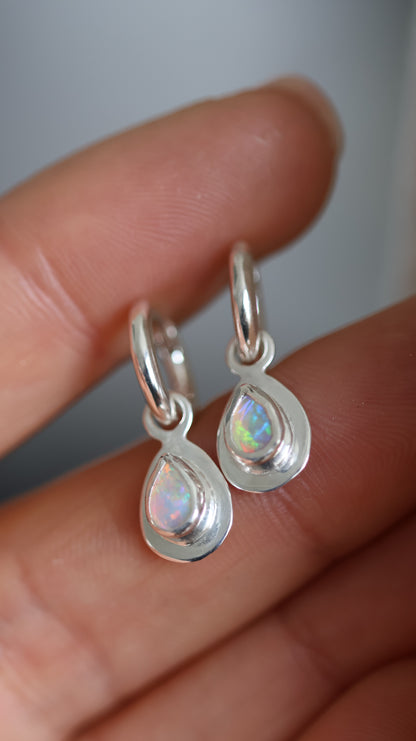 Solid Opal Drop Hoops