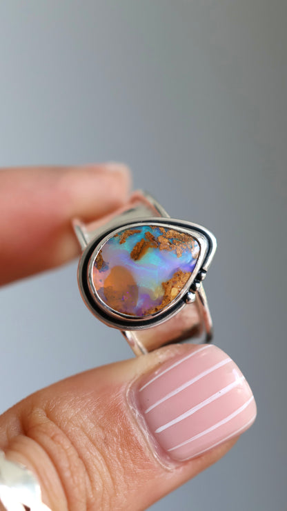 Solid Boulder Opal Ring 9/S