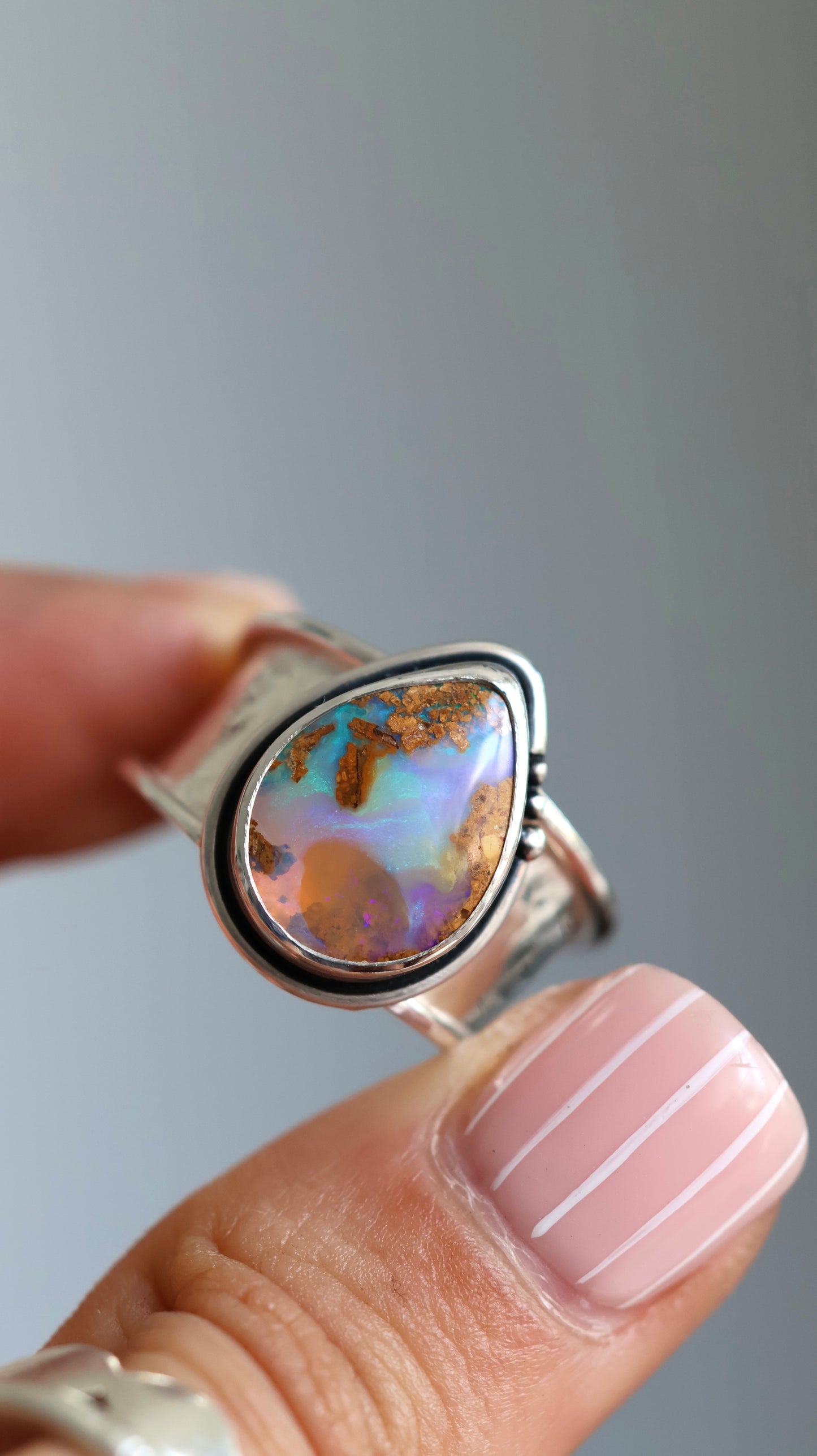 Solid Boulder Opal Ring 9/S