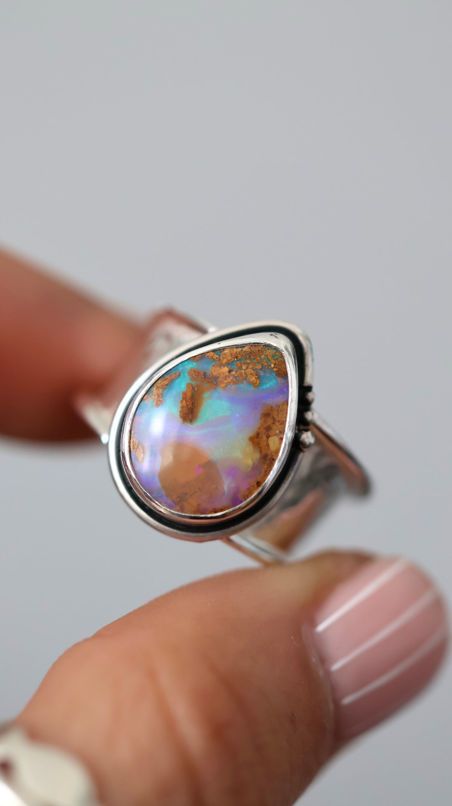 Solid Boulder Opal Ring 9/S