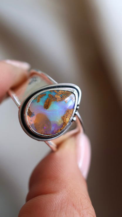 Solid Boulder Opal Ring 9/S