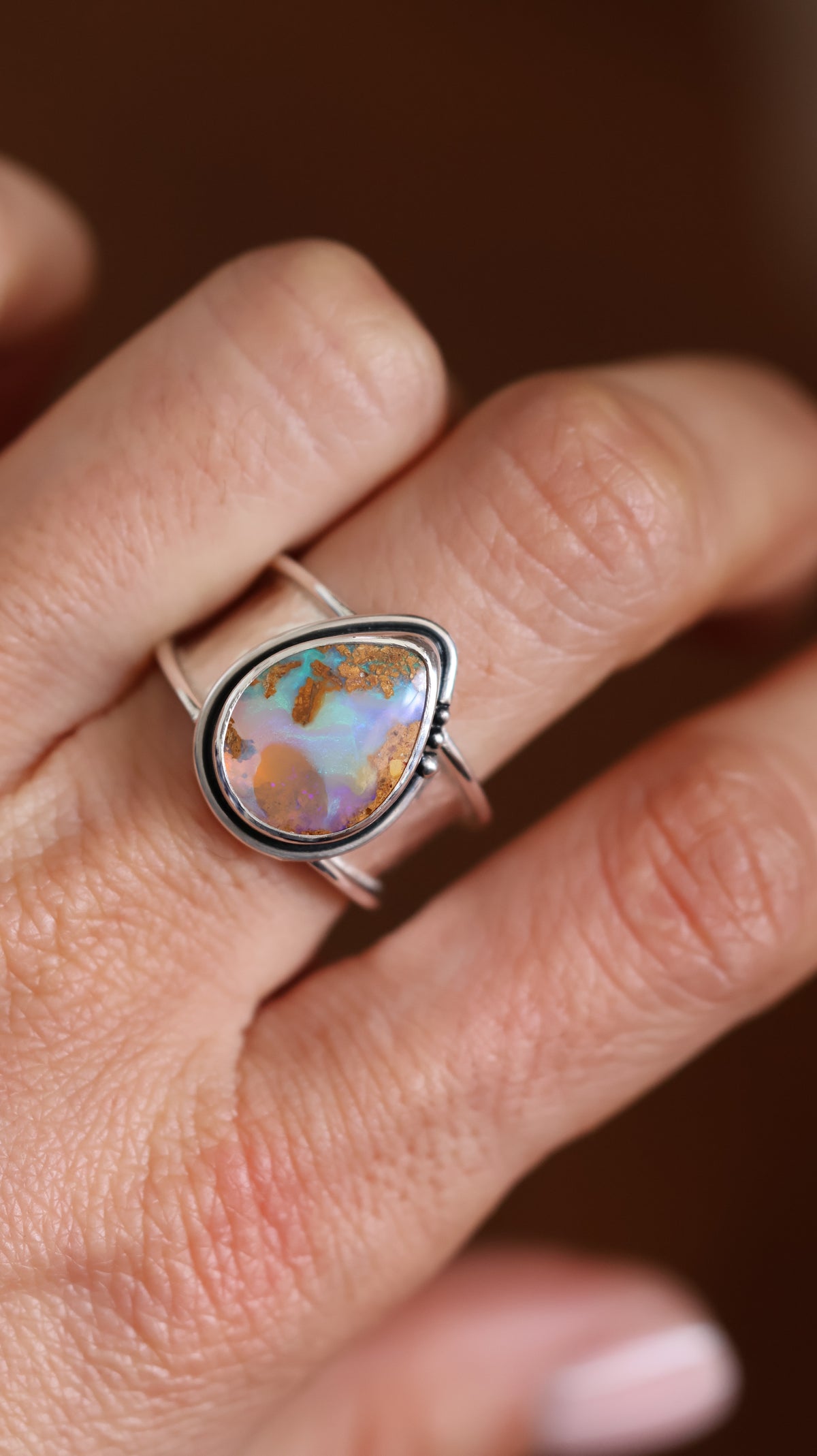 Solid Boulder Opal Ring 9/S